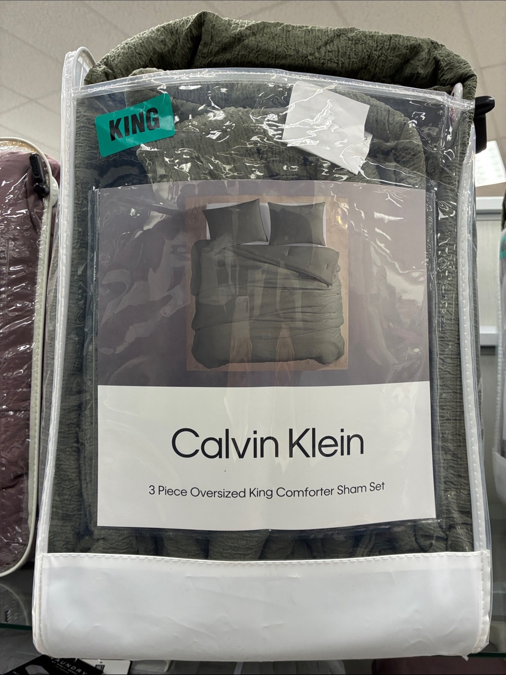 Calvin Klein Oversized King Comforter Sham Set - Olive Green